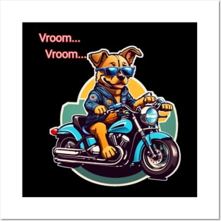 cute dog with sunglasses raiding bike funny Posters and Art